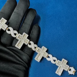 Iced Out Moissanite Bracelet for Men's Infinity cross Cuban link Bracelet